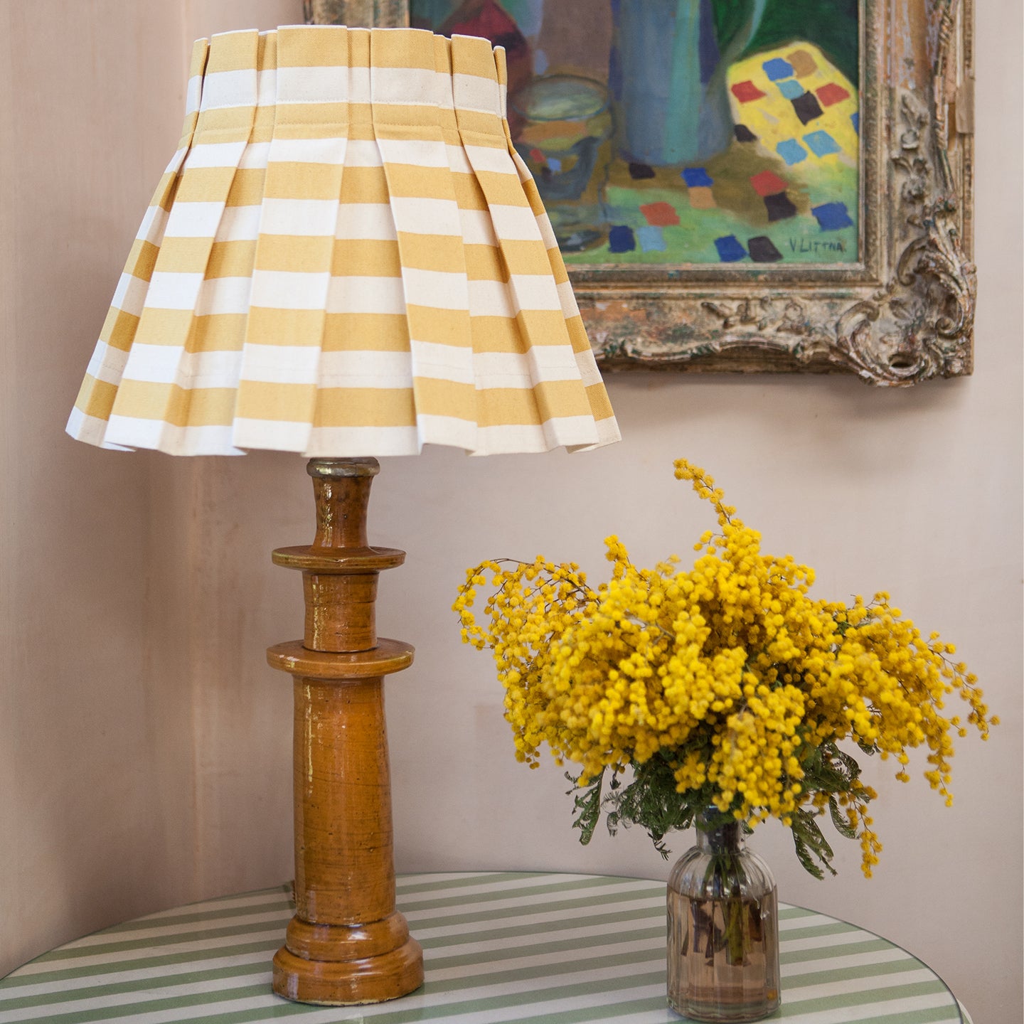 Tangier Mustard Stripe Box Pleat Lampshade