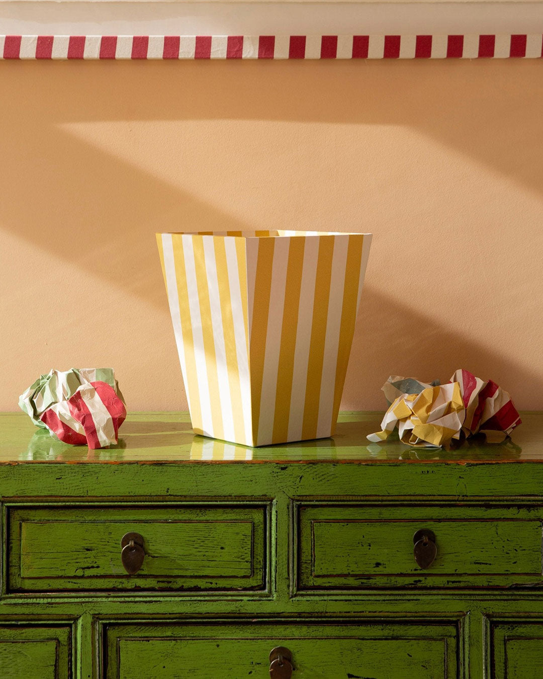 Tangier Mustard Stripe Waste Paper Bin