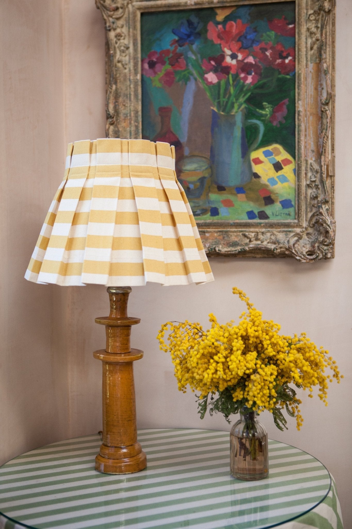 Tangier Mustard Stripe Box Pleat Lampshade - Alice Palmer & Co