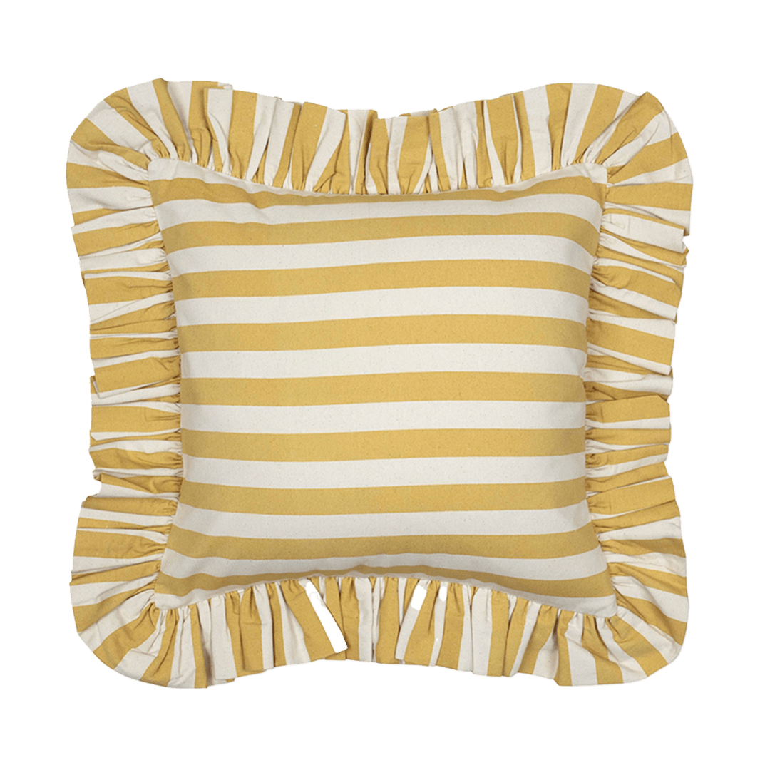 Tangier Mustard Stripe Frilly Cushion - Alice Palmer & Co