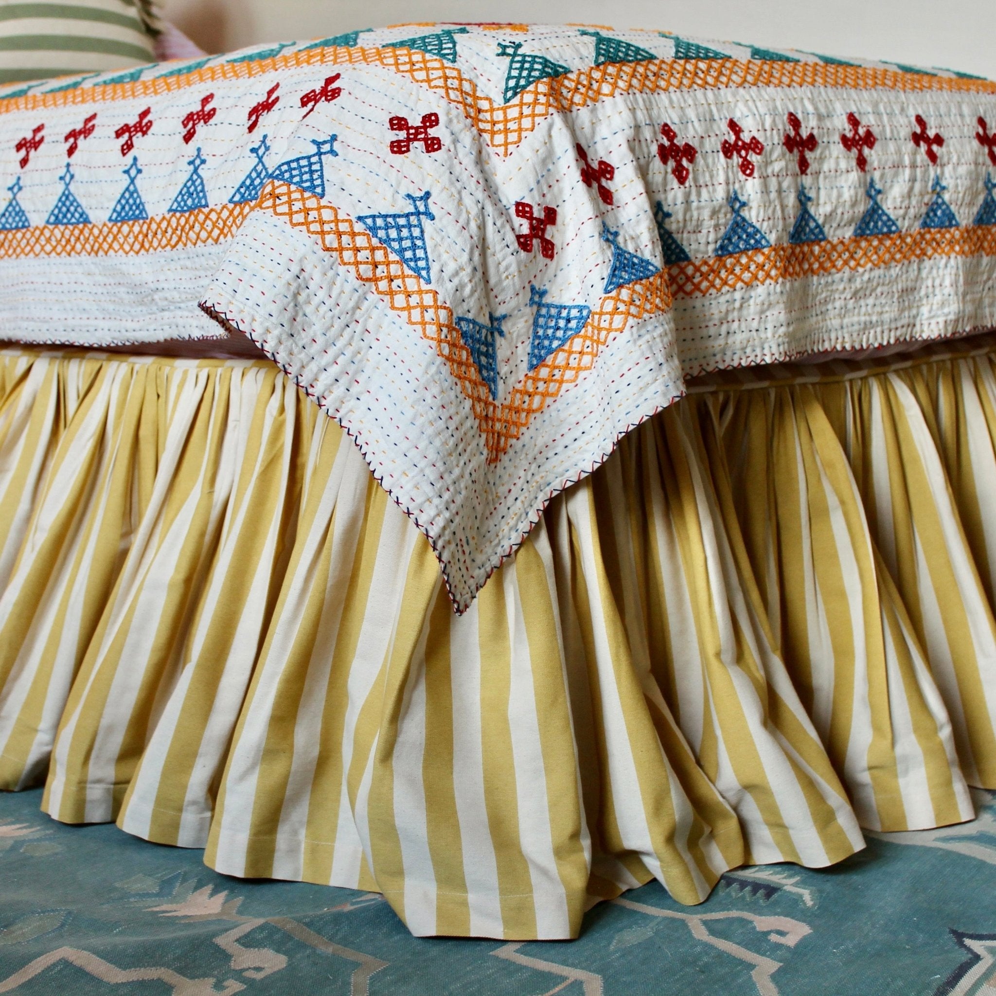 Tangier Mustard Stripe Ruffle Bed Valance - Alice Palmer & Co