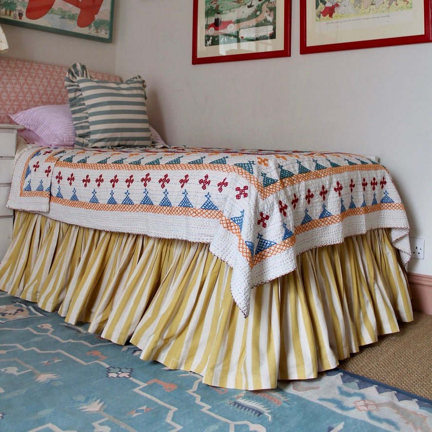 Tangier Mustard Stripe Ruffle Bed Valance - Alice Palmer & Co