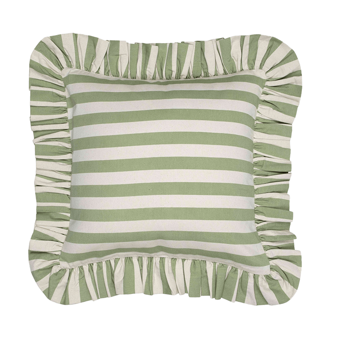Tangier Olive Stripe Frilly Cushion - Alice Palmer & Co