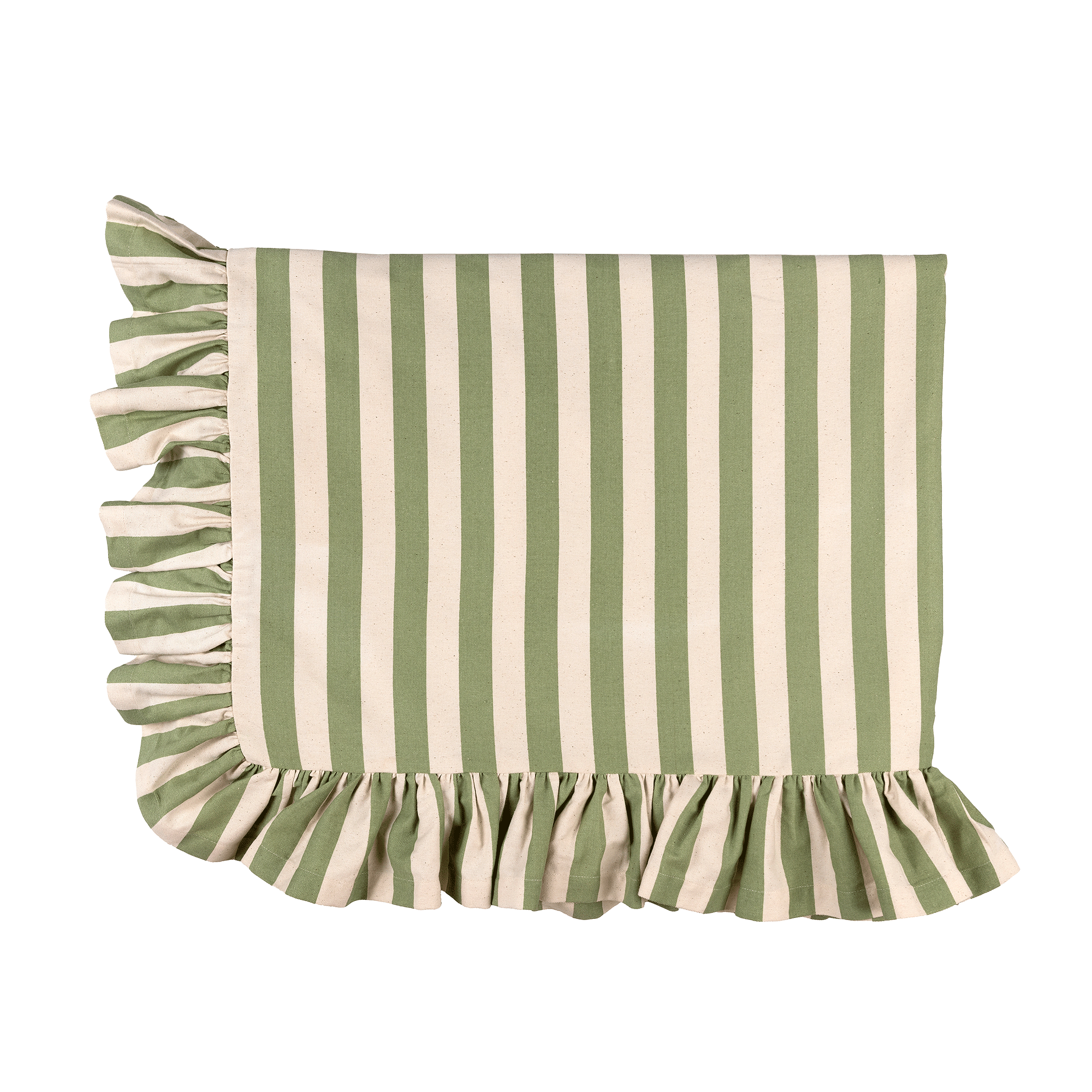 Tangier Olive Stripe Ruffle Tablecloth