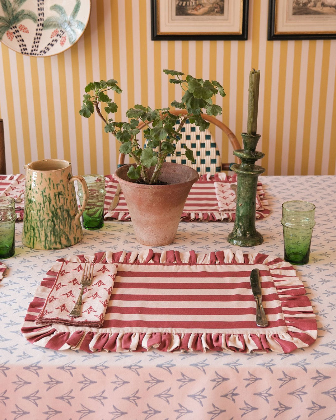 Tangier Red Stripe Frilly Placemat - Set of Two