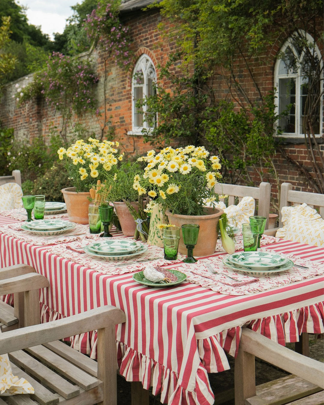 Tangier Red Stripe Ruffle Tablecloth