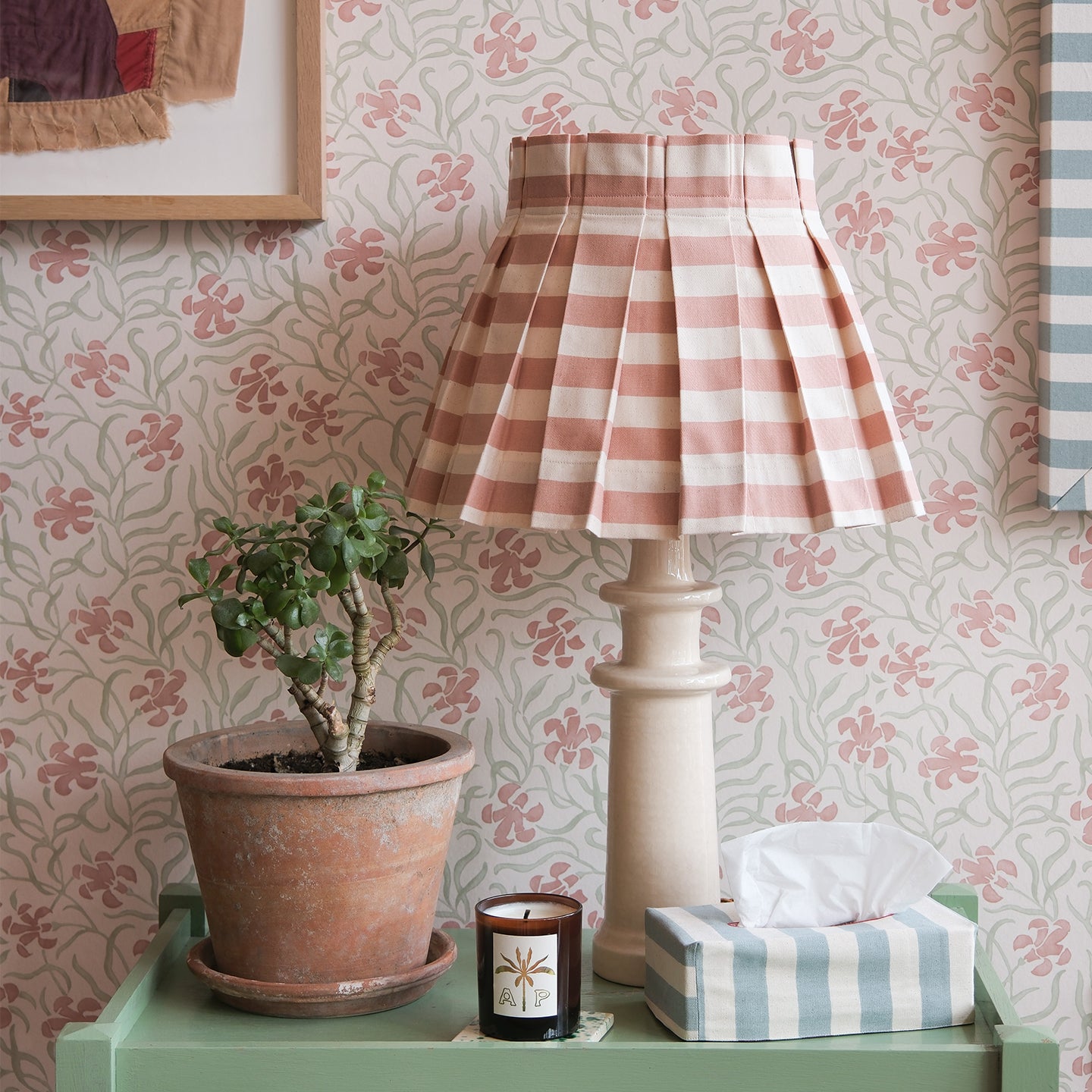 Tangier Rhubarb Stripe Box Pleat Lampshade