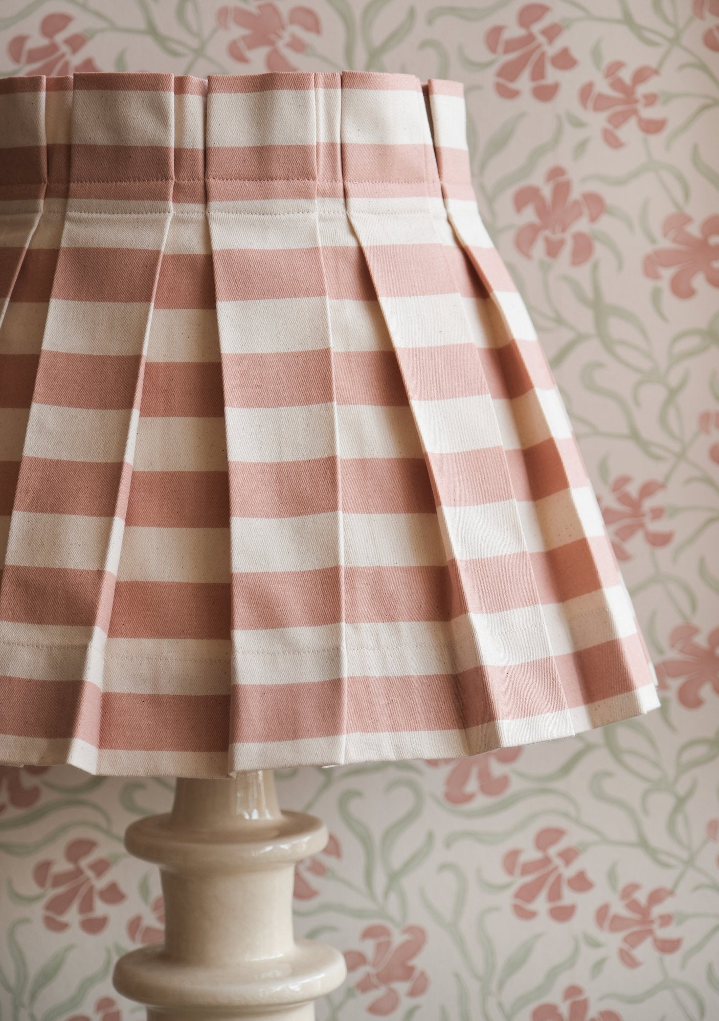 Tangier Rhubarb Stripe Box Pleat Lampshade - Alice Palmer & Co