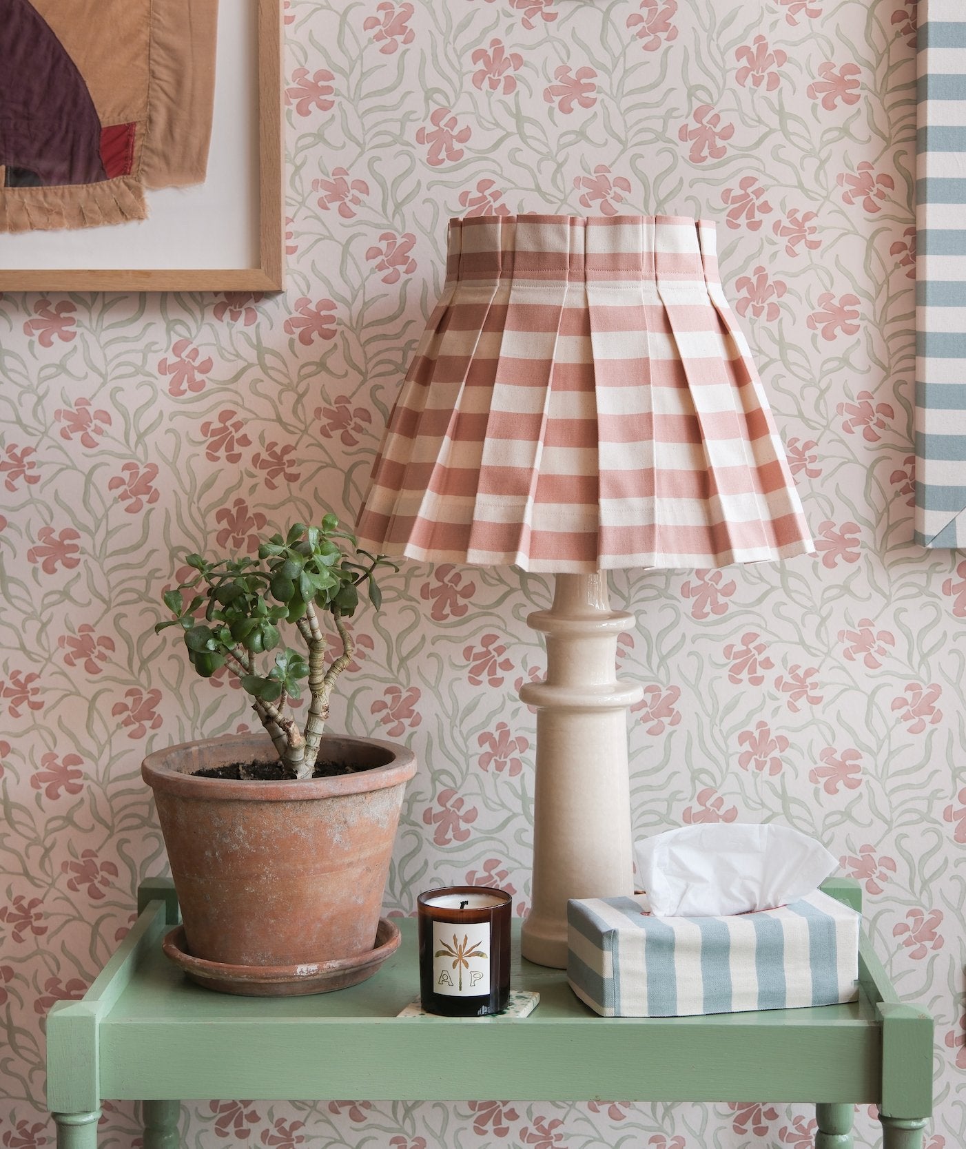 Tangier Rhubarb Stripe Box Pleat Lampshade - Alice Palmer & Co