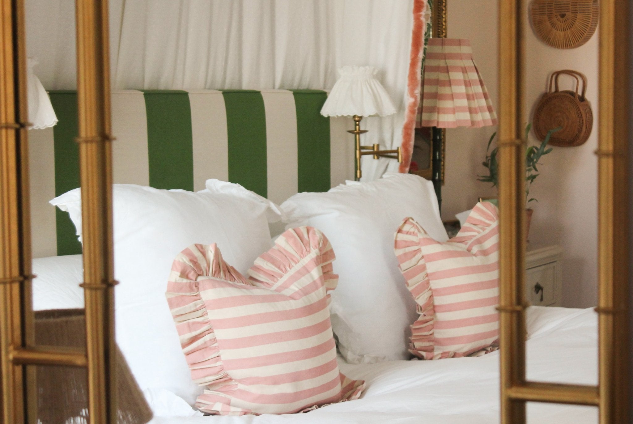 Tangier Rhubarb Stripe Frilly Cushion - Alice Palmer & Co