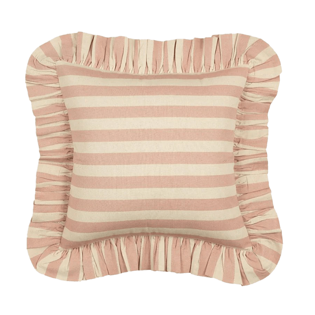 Tangier Rhubarb Stripe Frilly Cushion - Alice Palmer & Co