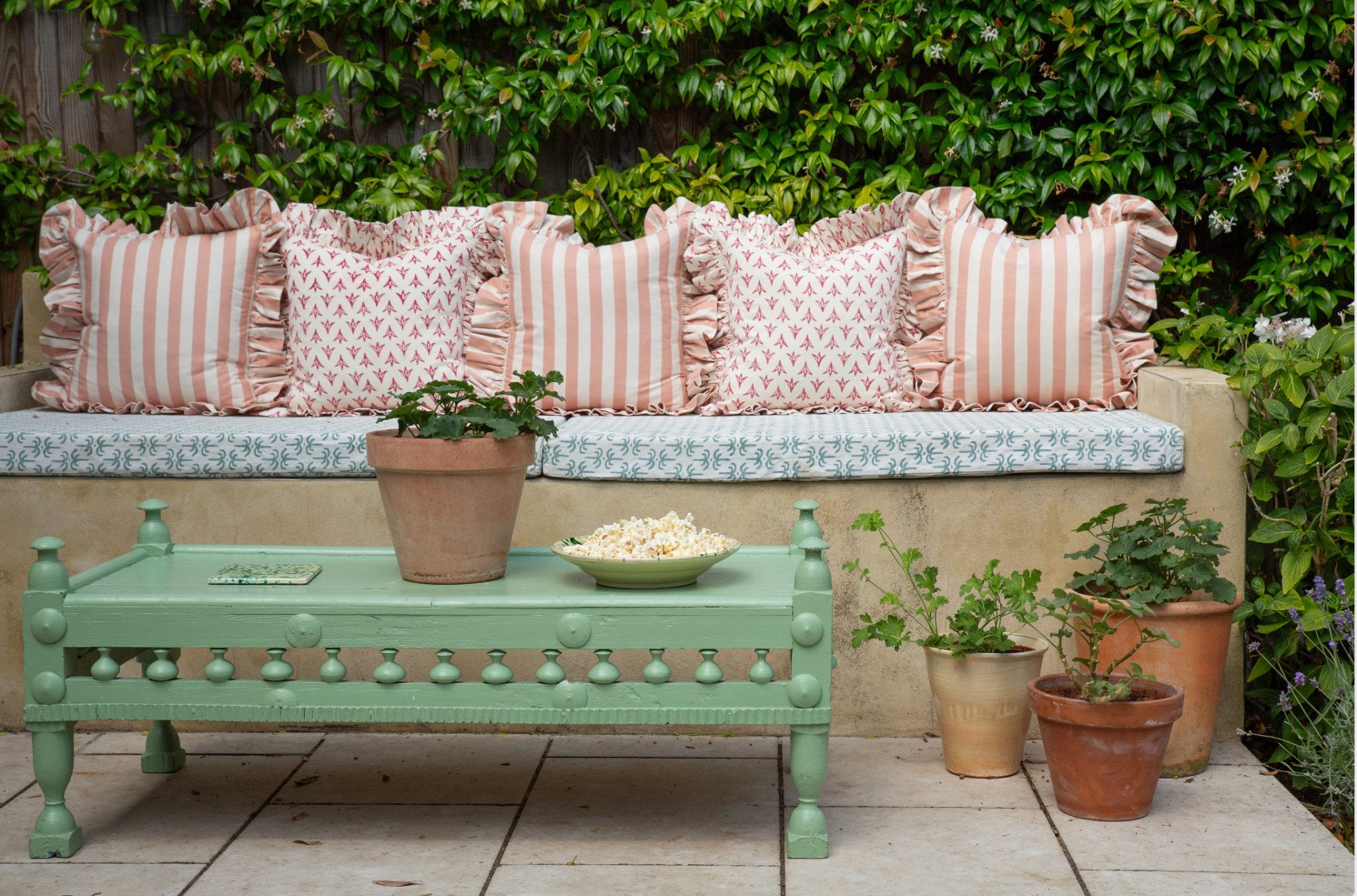 Tangier Rhubarb Stripe Frilly Cushion - Alice Palmer & Co