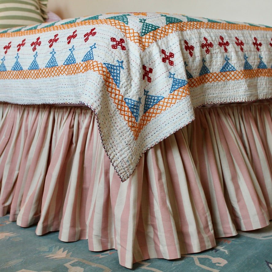 Tangier Rhubarb Stripe Ruffle Bed Valance - Alice Palmer & Co