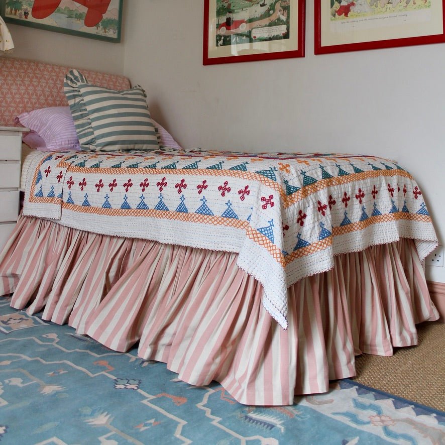 Tangier Rhubarb Stripe Ruffle Bed Valance - Alice Palmer & Co