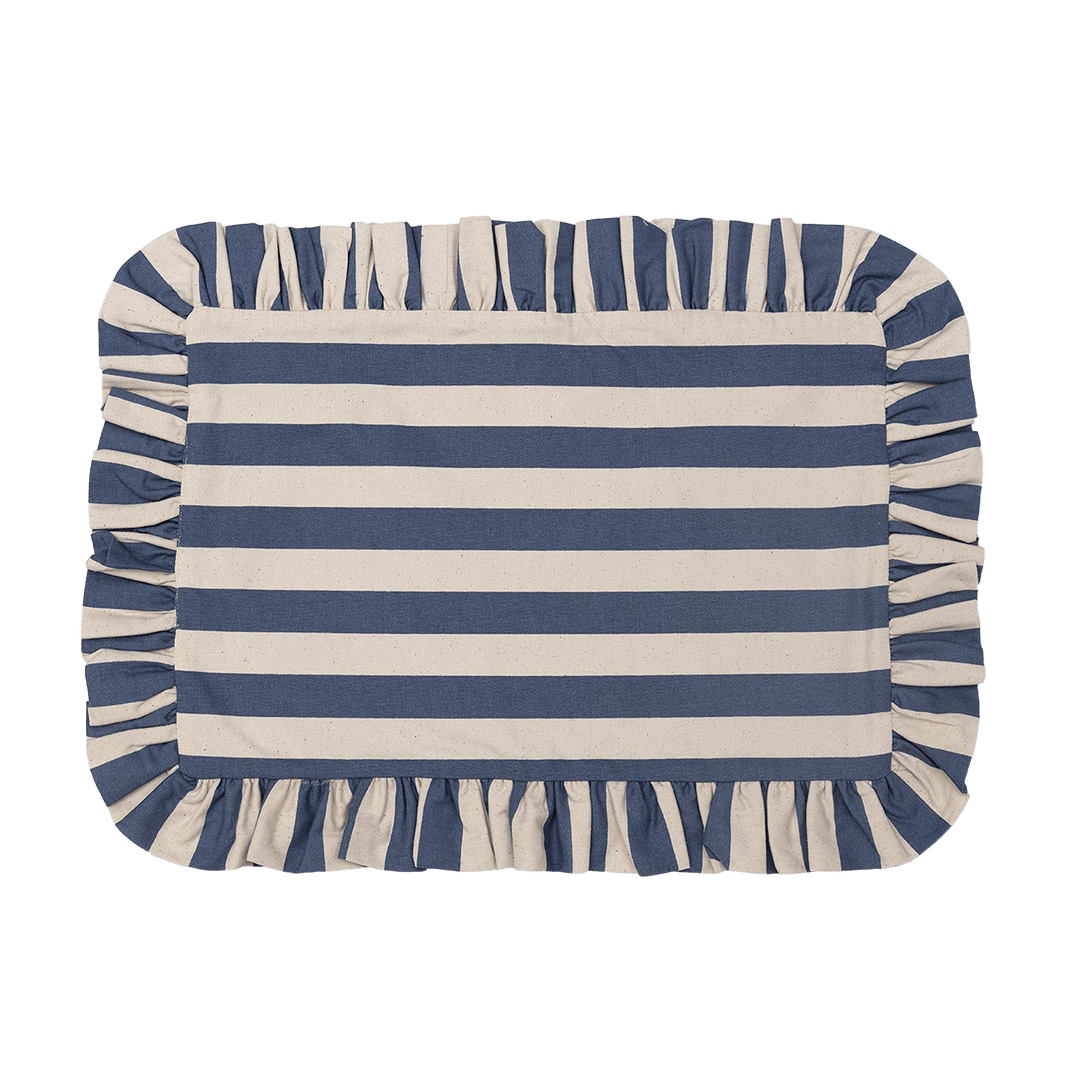 Tangier Denim Stripe Frilly Placemat - Set of Two