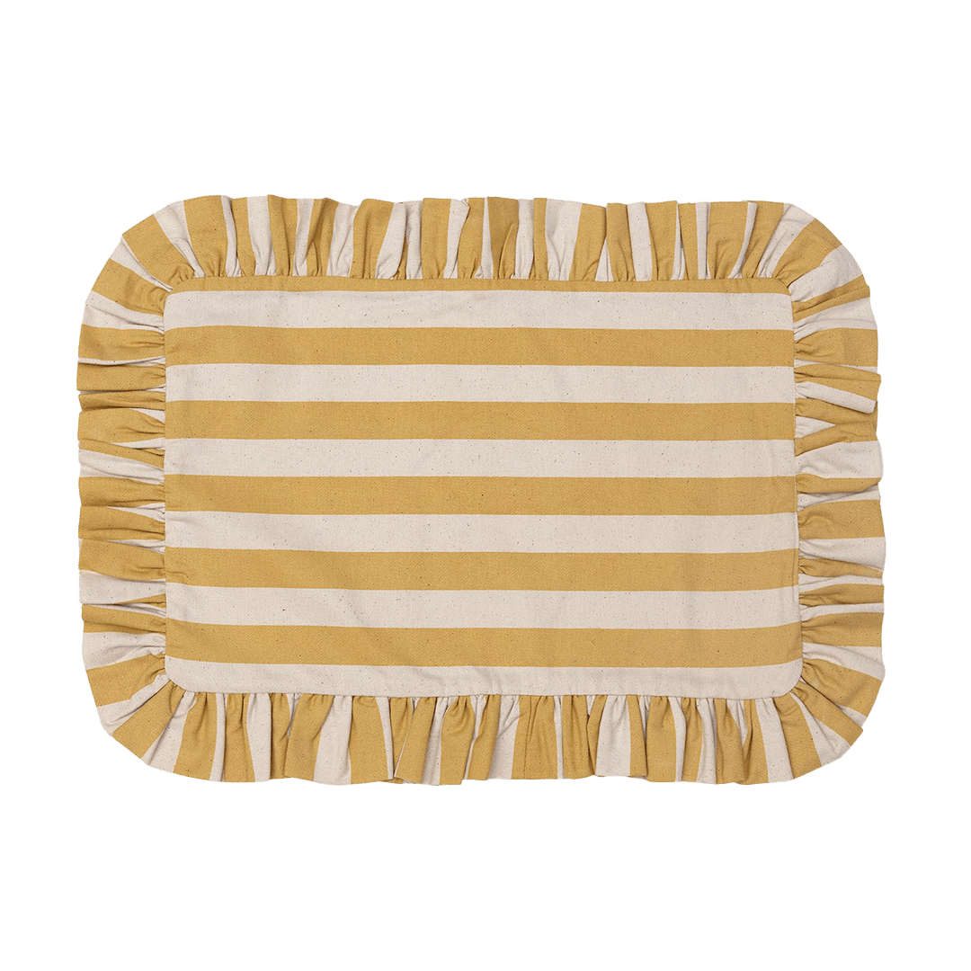Tangier Mustard Stripe Frilly Placemat - Set of Two