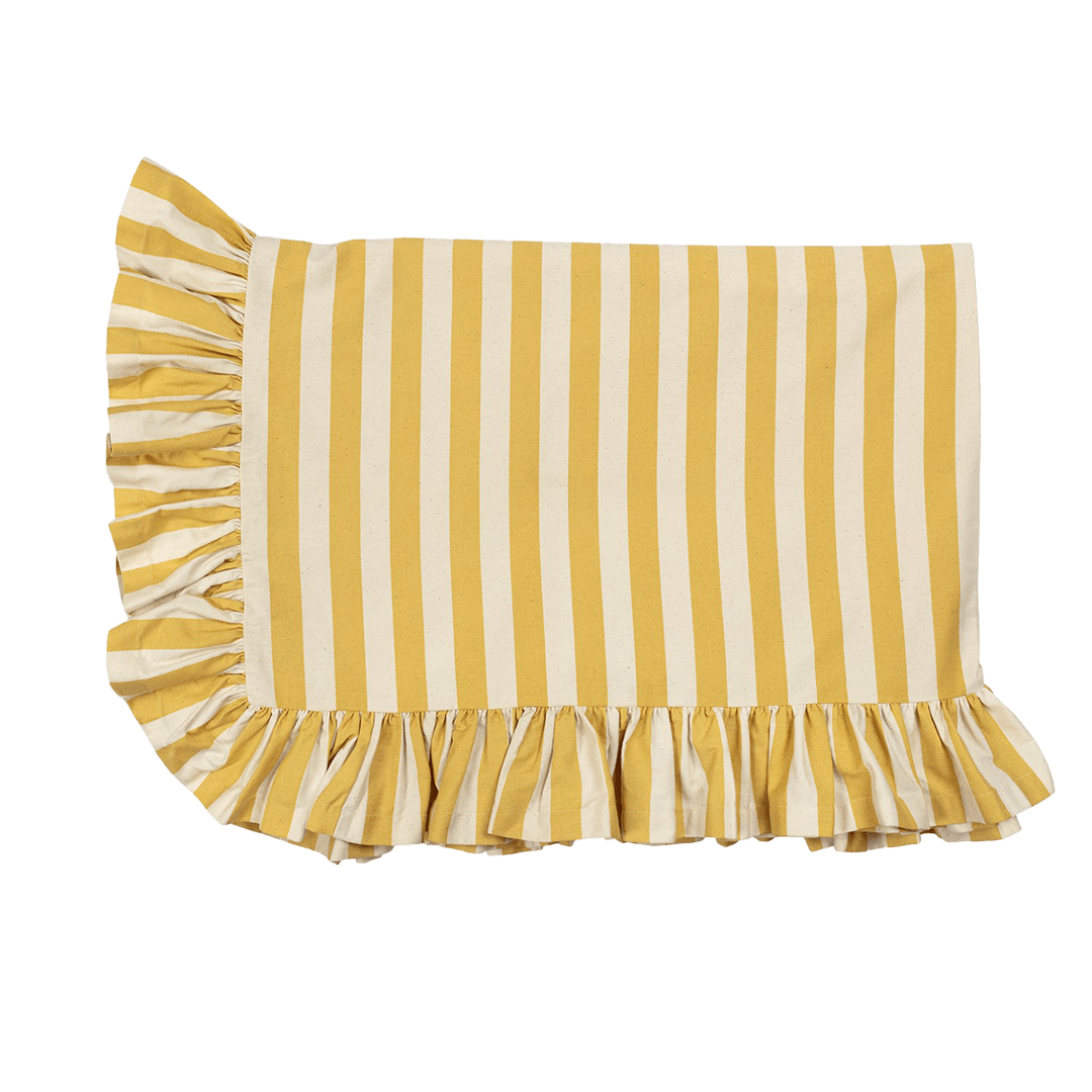 Tangier Mustard Stripe Ruffle Tablecloth