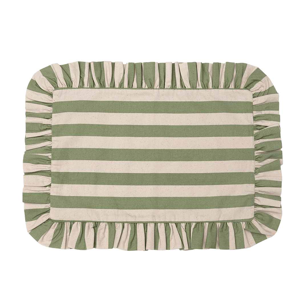 Tangier Olive Stripe Frilly Placemat - Set of Two