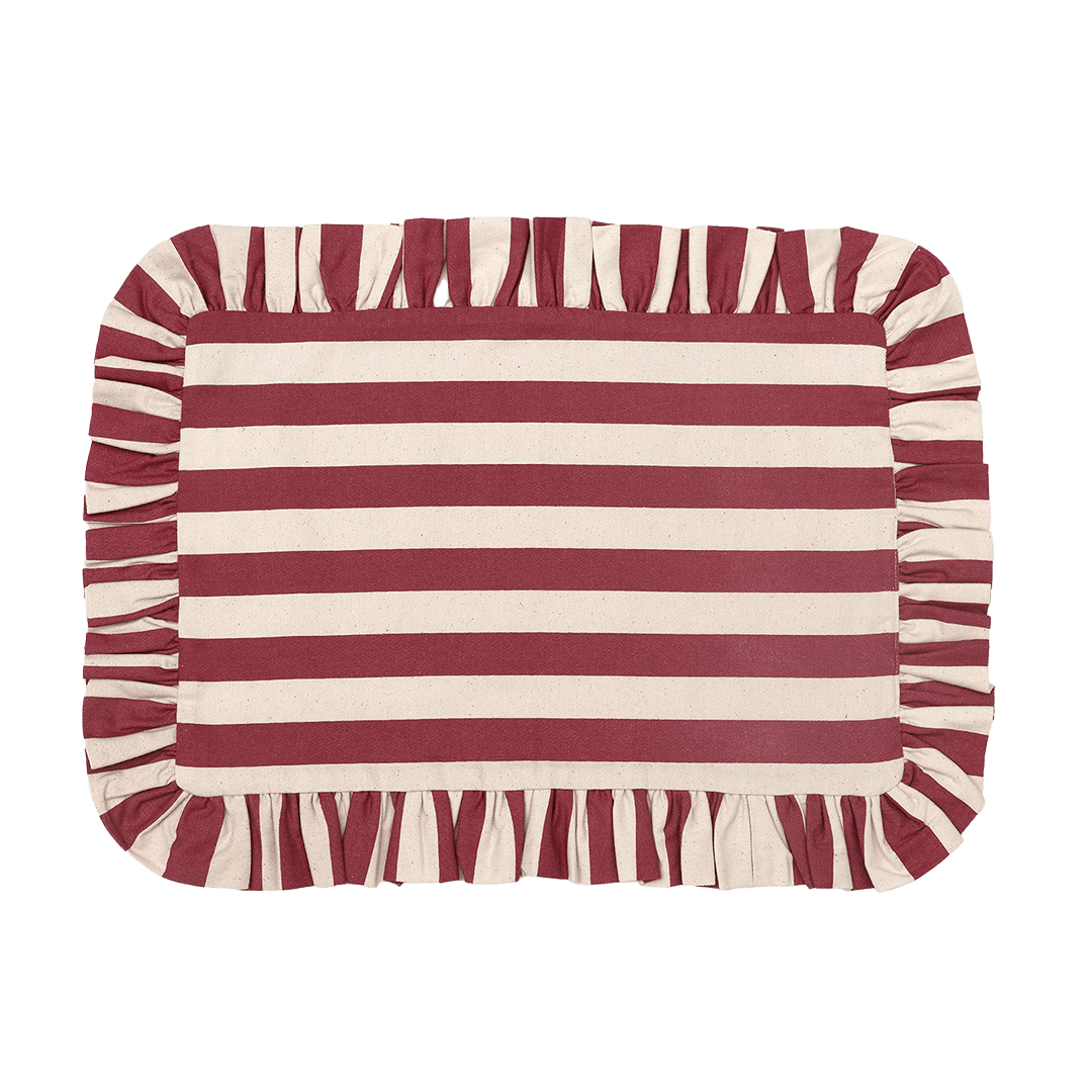 Tangier Red Stripe Frilly Placemat - Set of Two