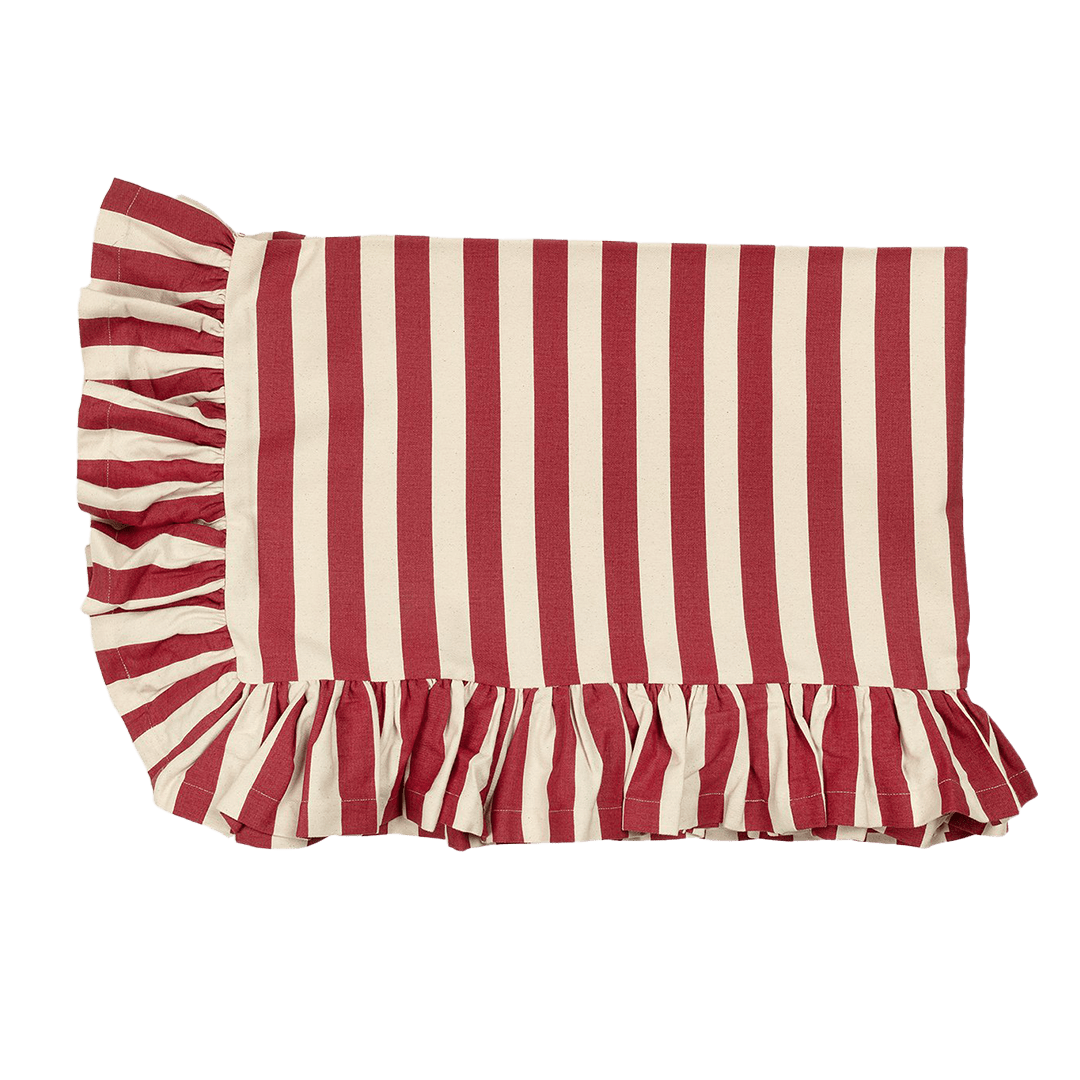 Tangier Red Stripe Ruffle Tablecloth