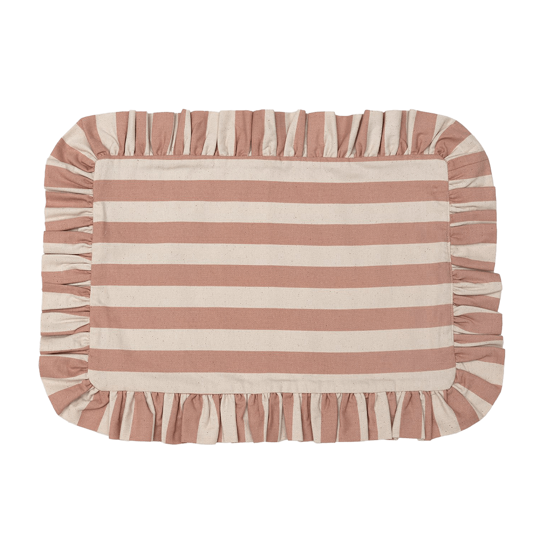 Tangier Rhubarb Stripe Frilly Placemat - Set of Two