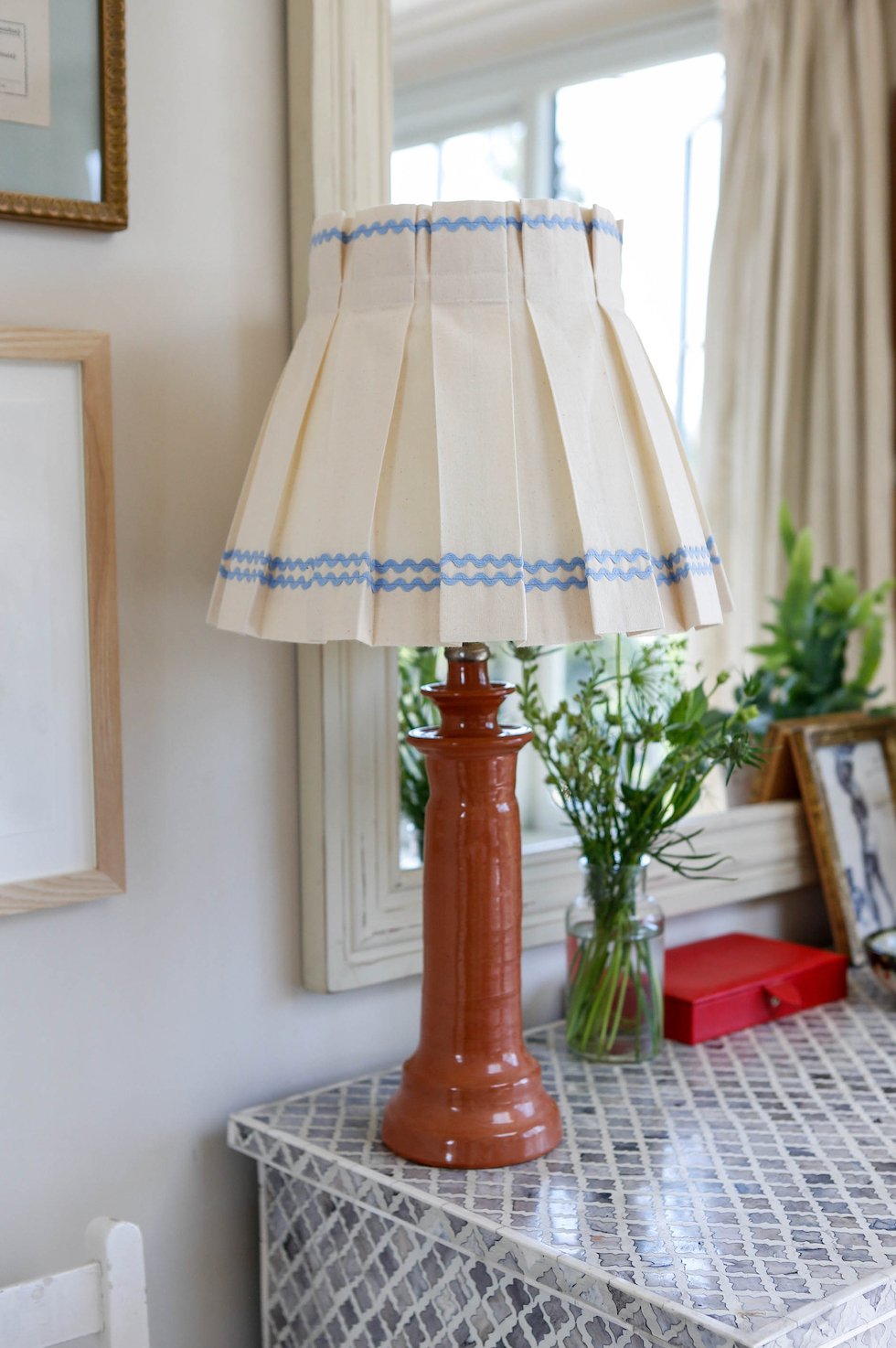 Triple Pale Blue Ric Rac Lampshade - Alice Palmer & Co