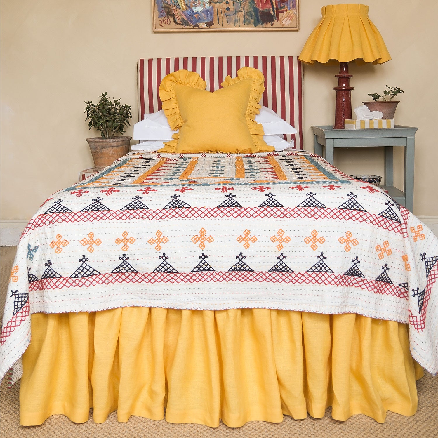 Turmeric Linen Ruffle Bed Valance