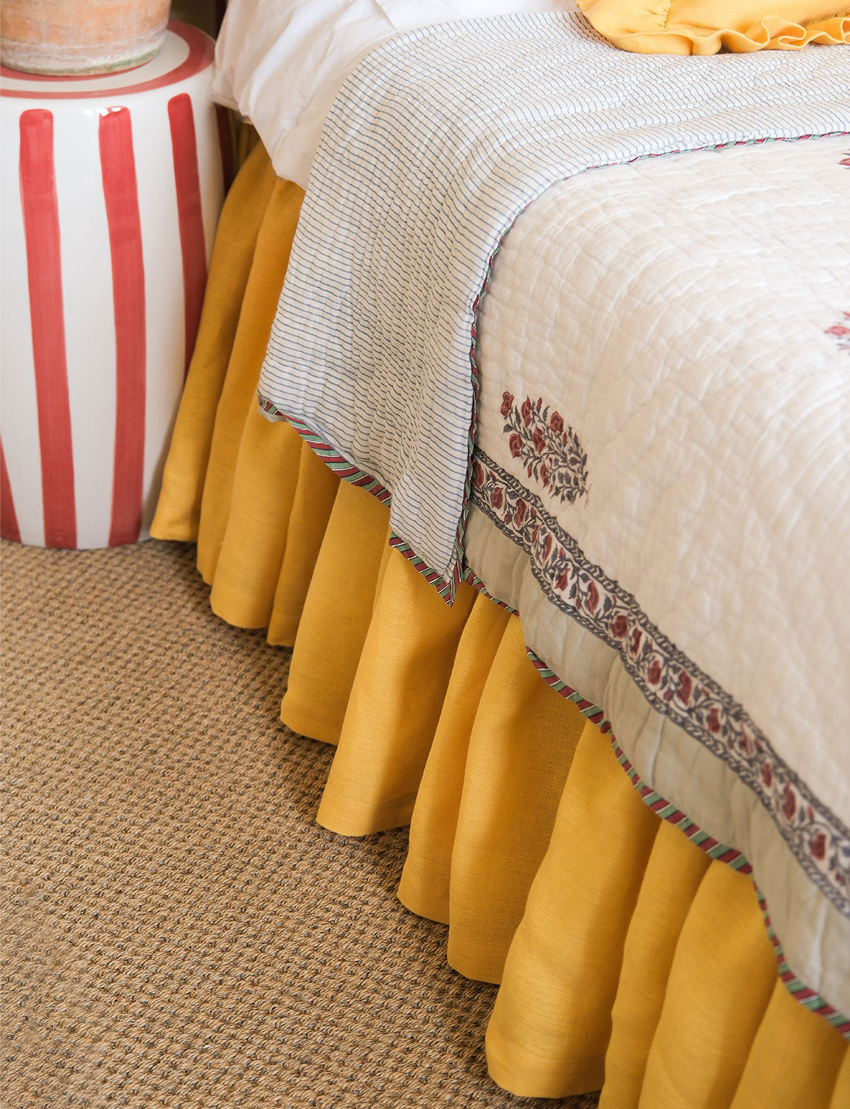 Turmeric Linen Ruffle Bed Valance