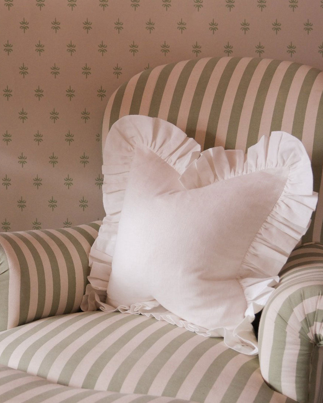 White Linen Frilly Cushion