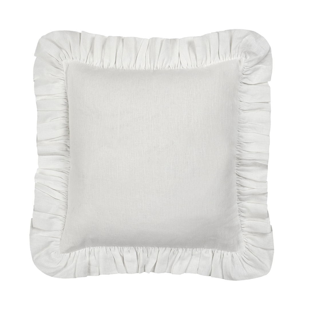 White Linen Frilly Cushion - Alice Palmer & Co