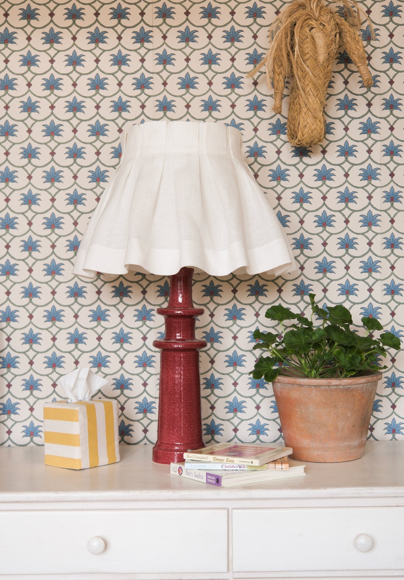 White Linen Loose Box Pleat Lampshade - Alice Palmer & Co